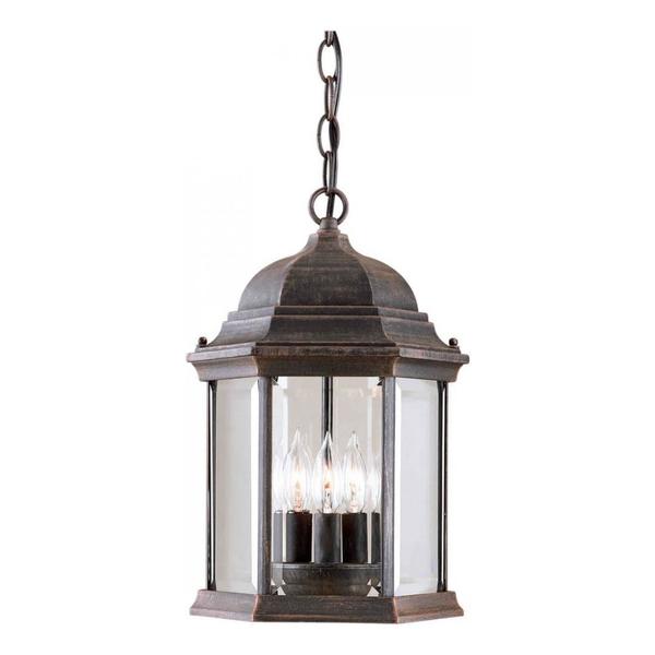 Forte Three Light Painted Rust Clear Beveled Panels Glass Hanging Lantern 1711-03-28